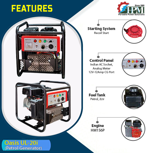 2 KVA Petrol Inverter Generator  , Recoil Start, Model Oasis UL-20i